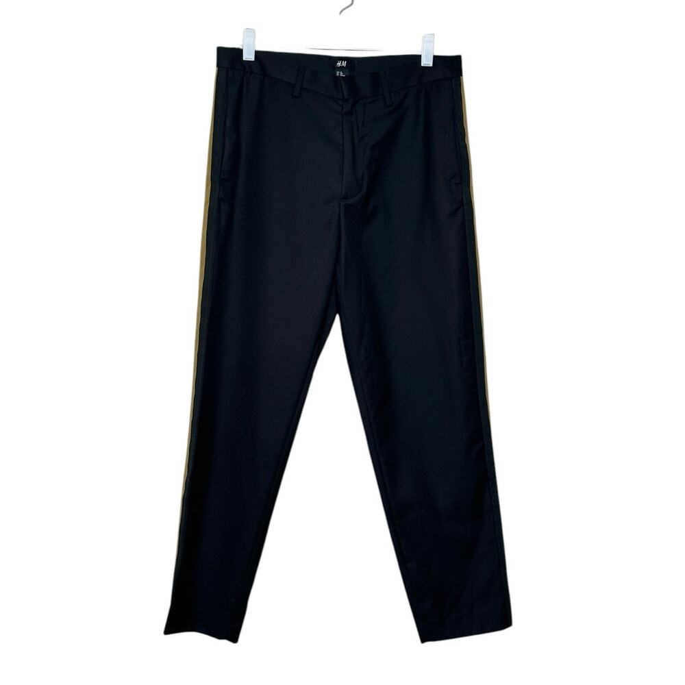 H&M black side gold stripe tuxedo pants size 33R